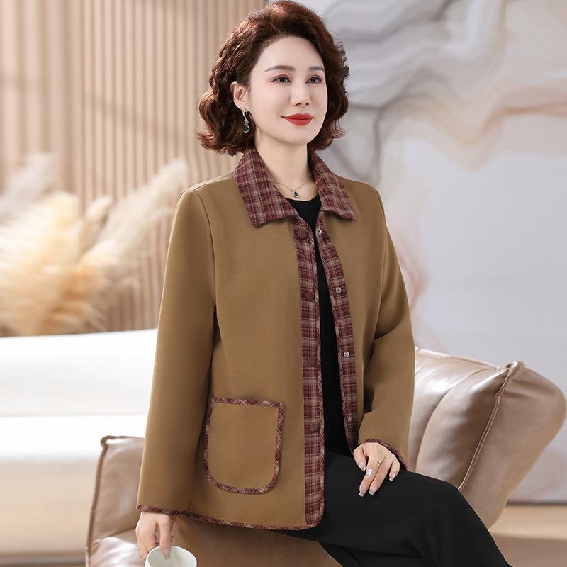 Stylish Spring Lapel Jacket for Mature and Elderly Women XL (45-52.5 kg) кофейный