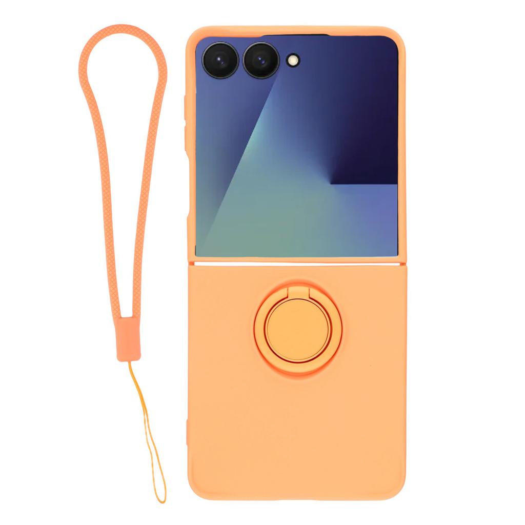 For Samsung Galaxy Z Flip7 5G Silicone Case with Strap Ring Kickstand Phone Cover