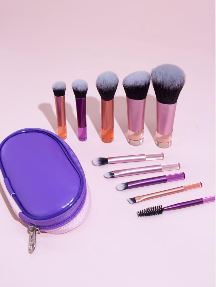 10-Piece Mini Makeup Brush Set: Blush, Contour, Eyeshadow Brushes with Compact, Portable Storage Bag