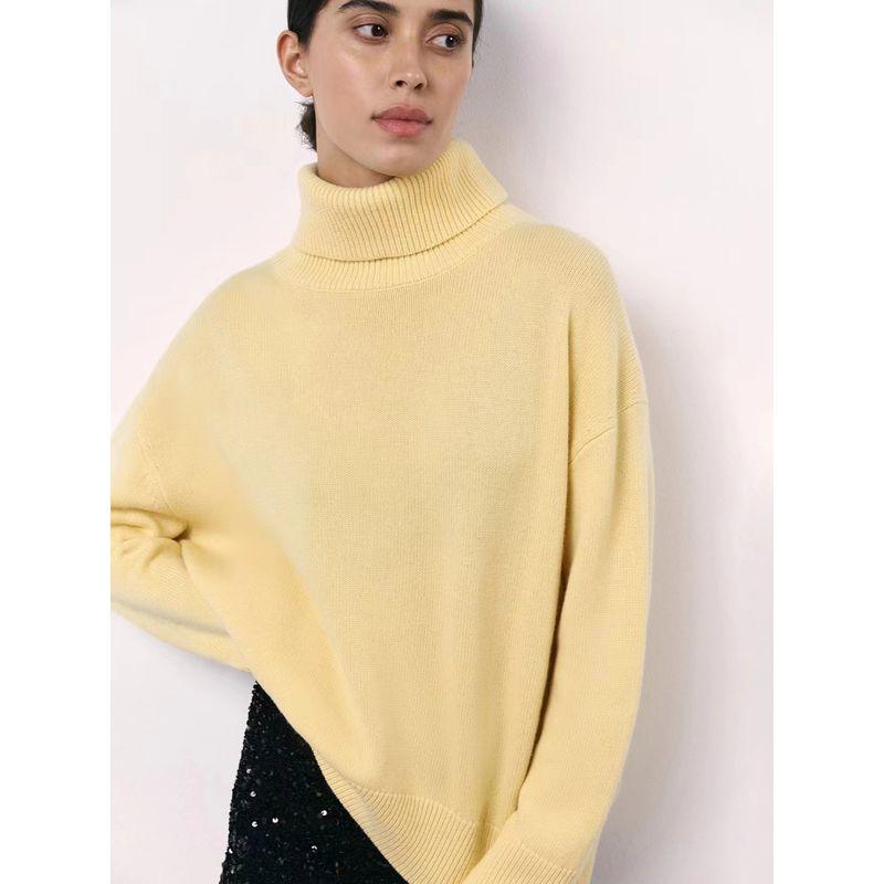

Western Style New Knitted Loose Turtleneck Autumn and Winter Loose Sweater High Necked Loose Sweater Lemon yellow L