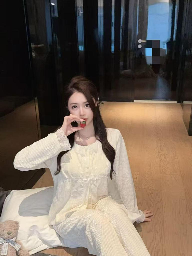 High-End French Princess Style Sea Island Cotton Women's Pajamas - Autumn/Winter Thick Cardigan Homewear