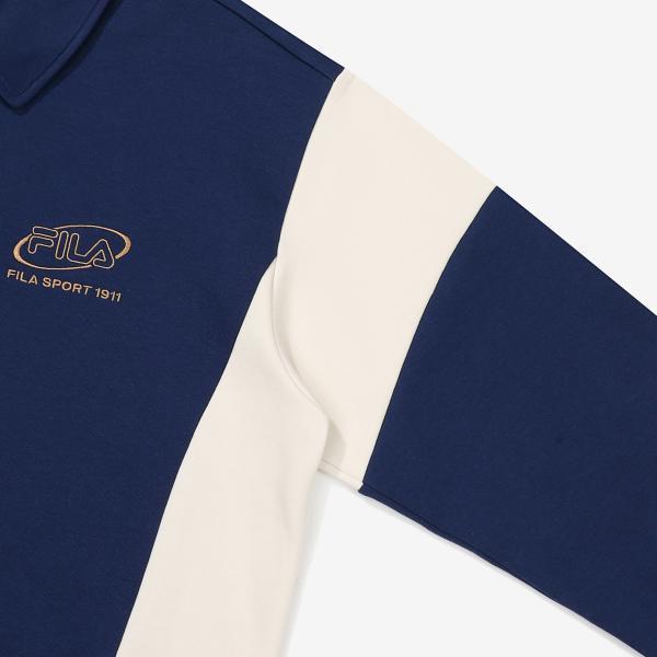 Fila Color Block Cotton Blend Collar Half Zip Sweatshirt