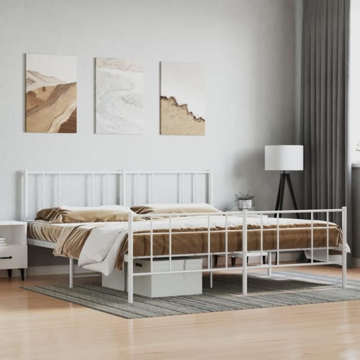 VidaXL Metal Bed Frame with Headboard-Footboard White 200x200cm 352554