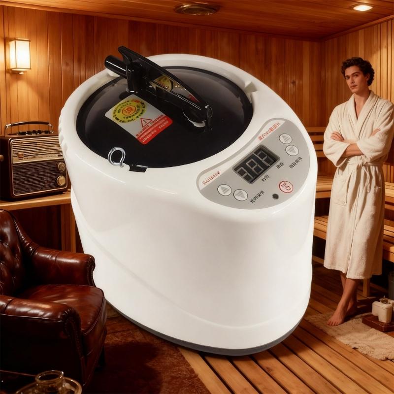 Efficient Transportable Steam Generator for Home Steambath Use with Rapid Warm Technology and Simple Design