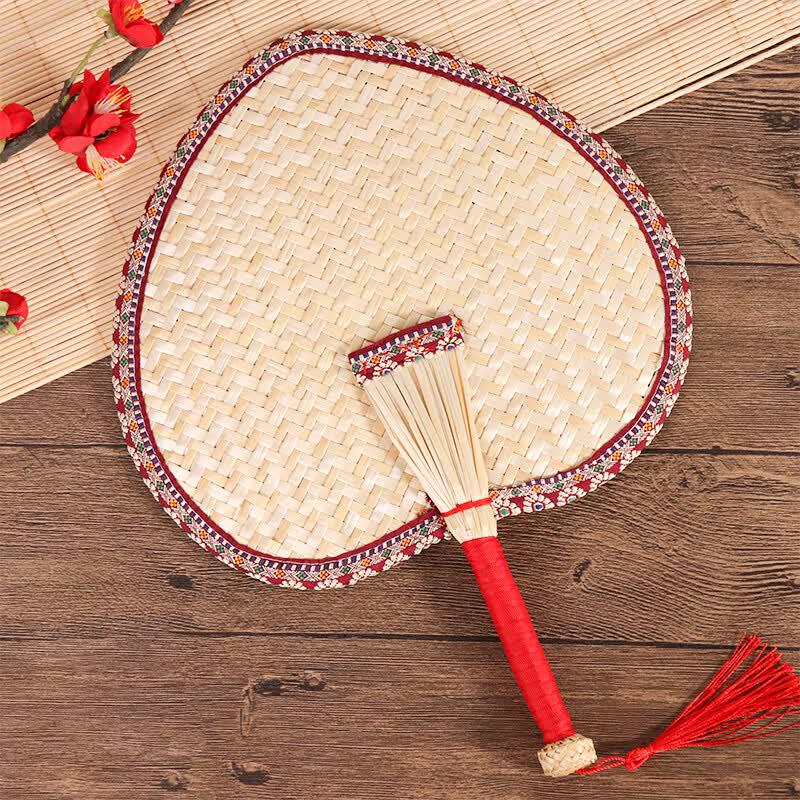 TaTanice Chinese Style Handwoven Wheat Straw Fan