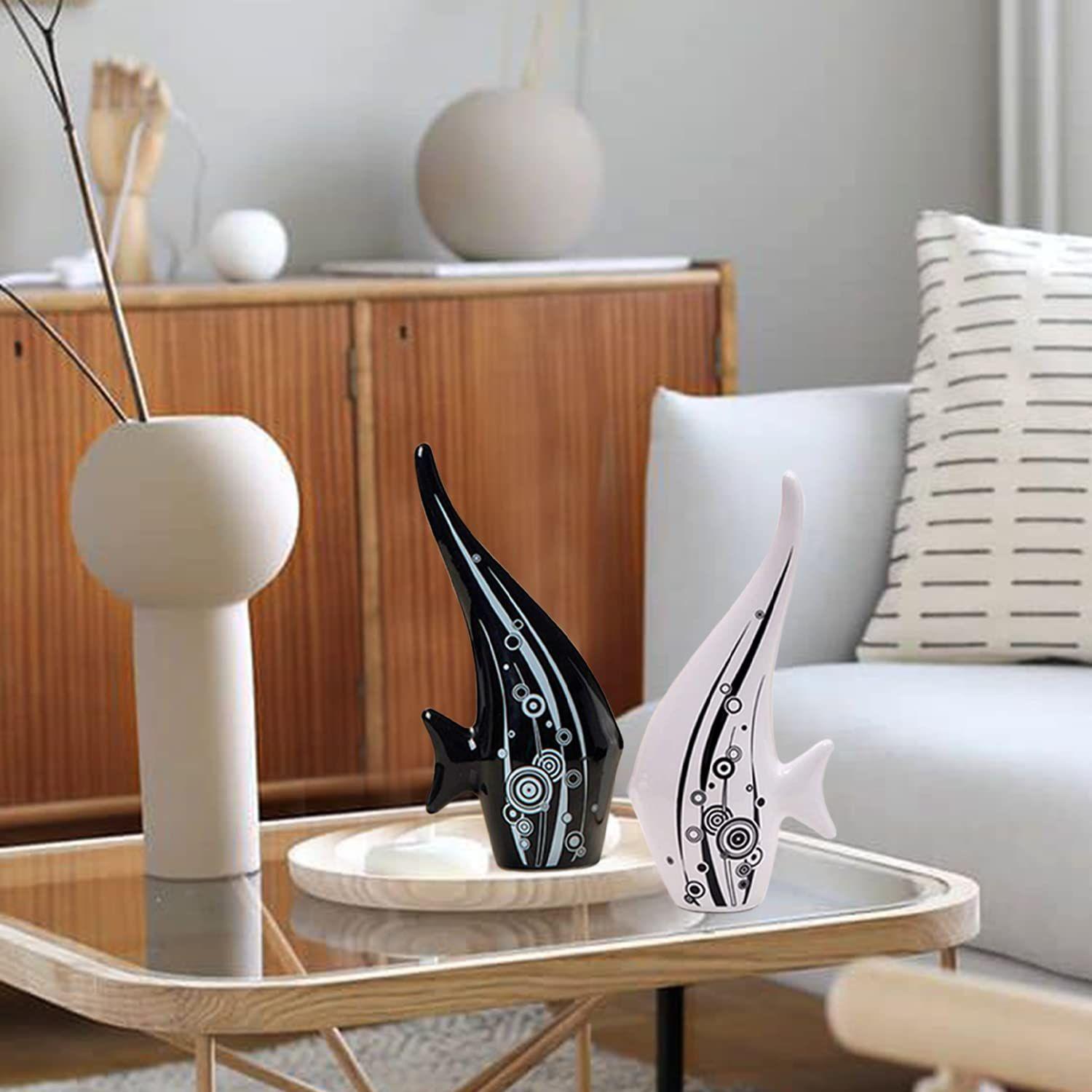 

Современная минималистская черно-белая фигурка рыбы-пузыря | Красивый декор для дома- (Комплект из 2 шт.), керамический