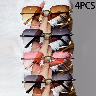 4PCS Square Rimless Sunglasses Women Luxury Brand Designer Summer Red Glasses Fashion Sun Glasses For Men Shades Oculos