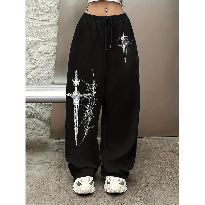 Womens High Street Hip Hop Loose Straight Leg Casual Pants