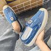 Zapatos de mezclilla suaves zapatos de verano de malla de paja tipo pescador calzado juvenil con suela blanda mocasines de conducción