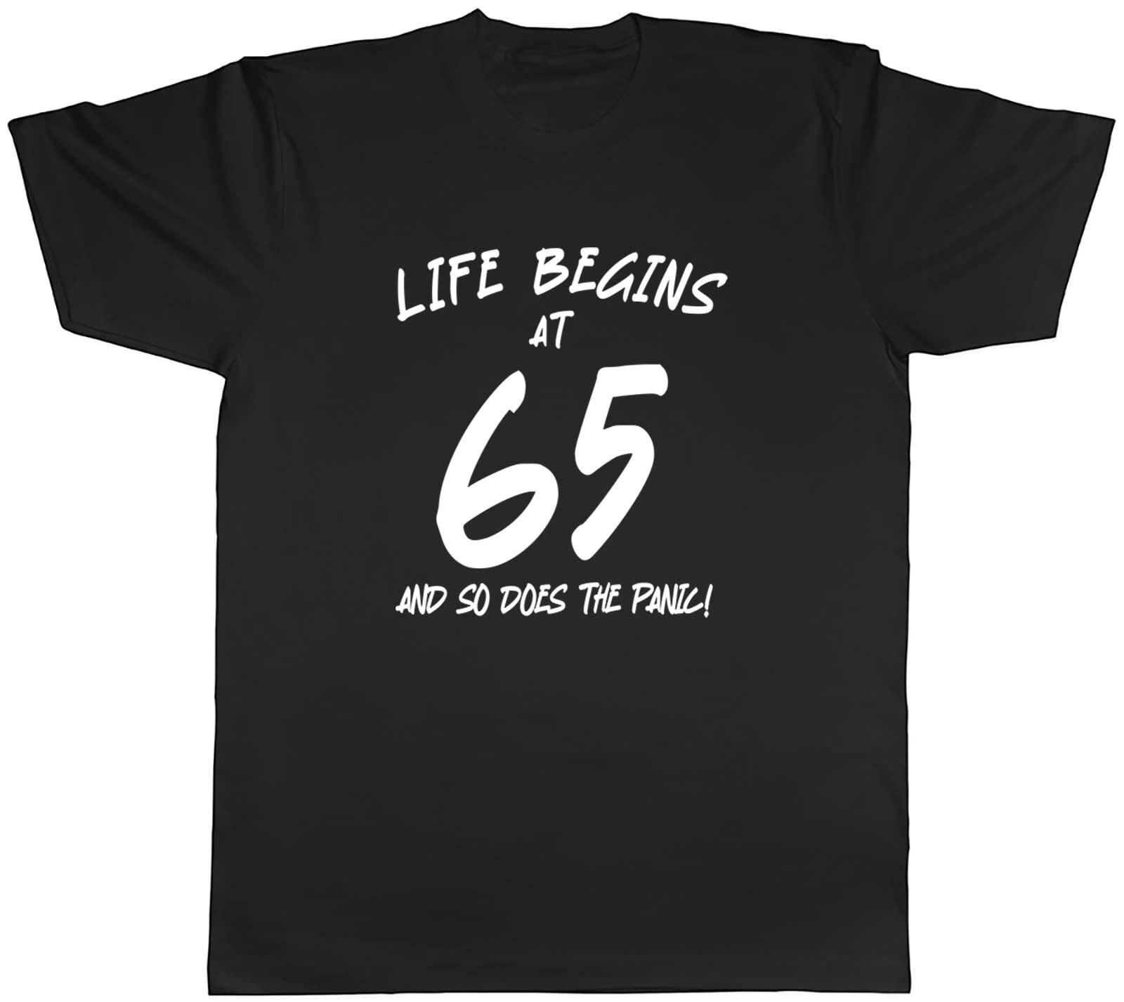 65th Birthday Mens T-Shirt Life Begins at 65 So Does the Panic Tee Gift L
