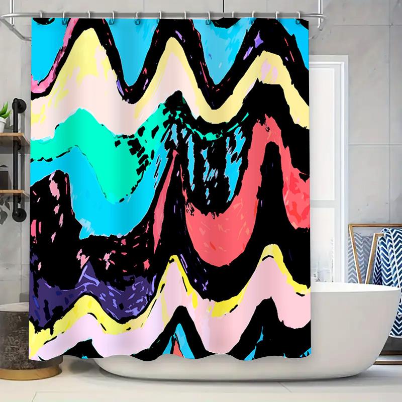 

Waterproof Shower Curtain With Colorful Waves Design For Bathroom Decor Modern Abstract Pattern Home Accessories Made Of Polyest W60H190(CM)-1 Pcs