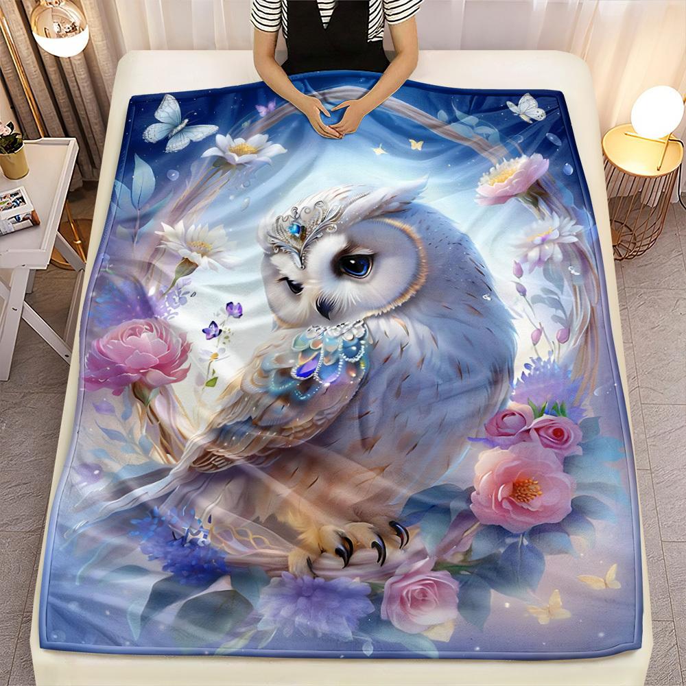 White Owl HD Printed Flannel Blanket, Cozy Warm for Travel Camping Sofa Living Room Chair Bed, Perfect Family Gift
