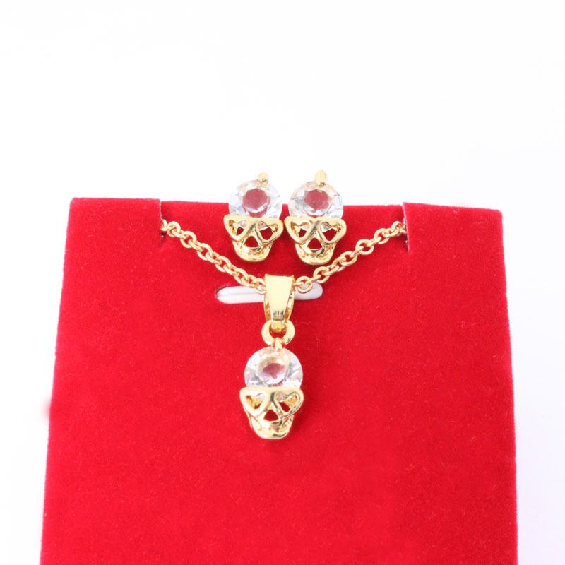 Fashionable Skull Head Necklace & Earring Set with Cubic Zirconia
