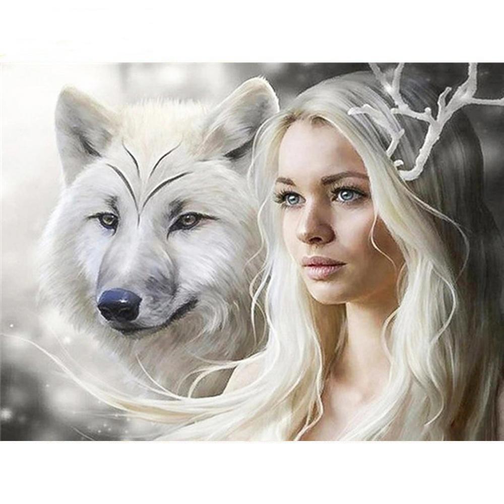 5D-Diamantgemälde zum Selbermachen, weiblicher Wolf, Stickerei, Kreuzstich, Stickset, alle Strass-Diamantgemälde, manuelle Heimdekoration, Geschenk