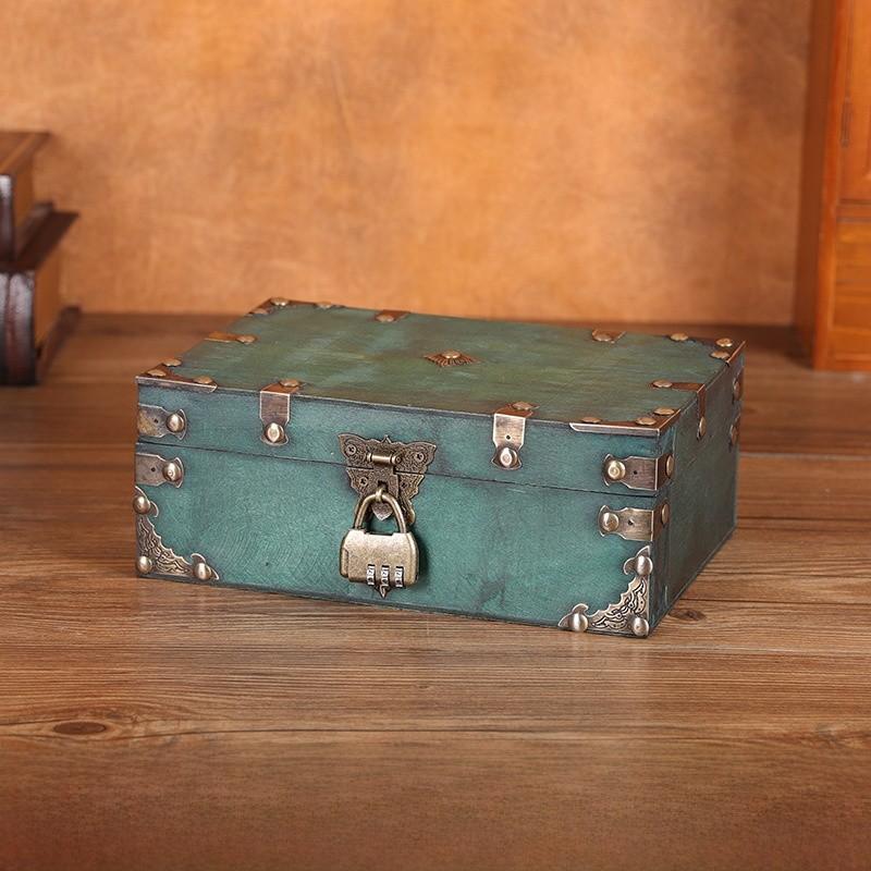 Wooden Retro Style Storage Boxes With Password Lock For Bedroom Organization