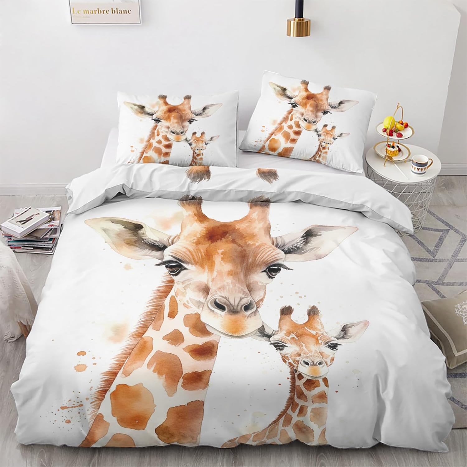 

Забавный пододеяльник с жирафом Кинг 3 предмета Красочный комплект постельного белья с животными, Мягкий микрофибровый комплект пододеяльника с граффити и наволочками 90x200cm 2pcs&Duvet Cover