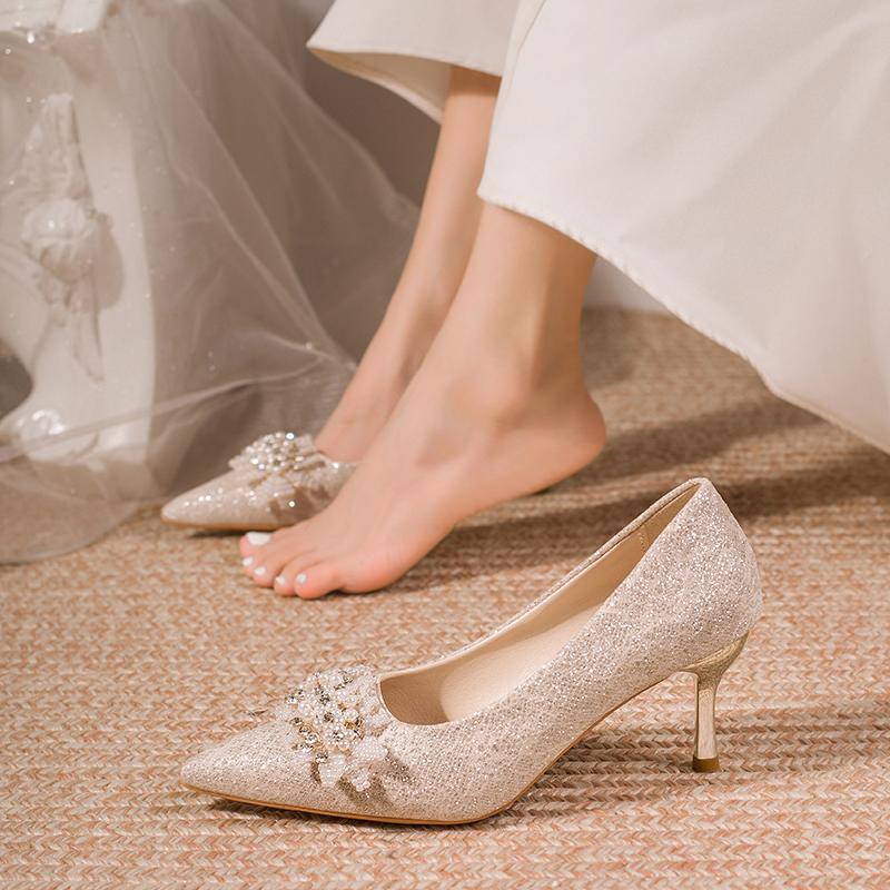 Fashion Elegant Pointed Thin Heel Suede  High Heels Wedding Banquet Wedding Shoes Bridesmaid Shoes 2025 New High Heels Women's Shoes