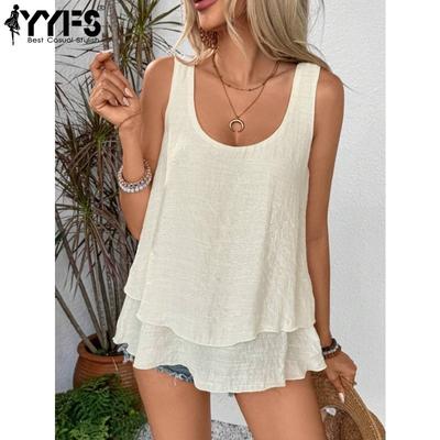 Women's Fashion Casual Summer Spring Solid Color Print Sleeveless U-Neck Blouses & Shirts