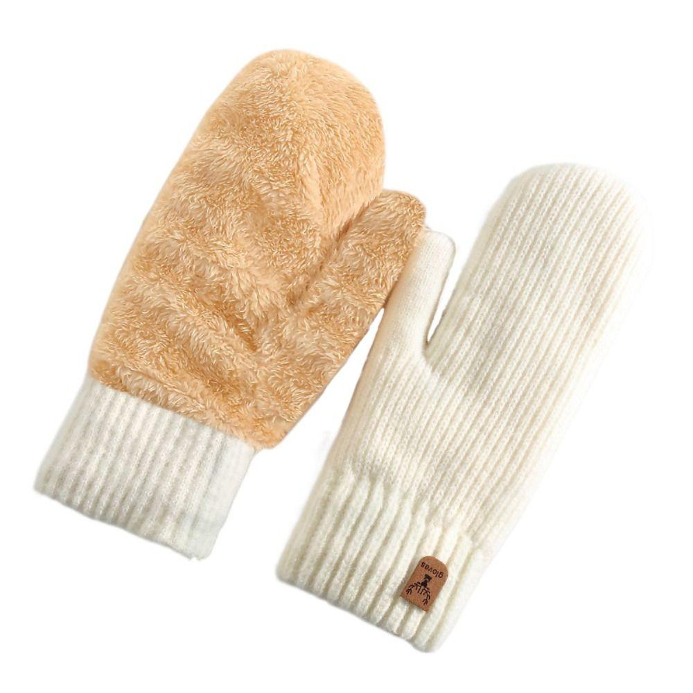 Plush Thickened Warm Finger Mittens Double Layer Warm Knitted Gloves Fashion Gloves Cold Outdoor