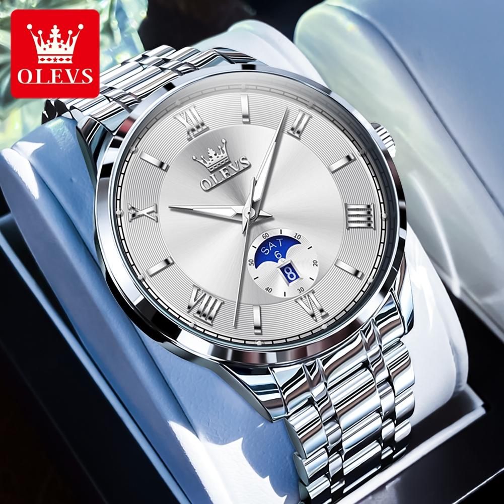 OLEVS Watches Man 3638 Original Brand Stainless Steel Quartz Watch Waterproof Luminous Week Date Watches Man Box Gifts Reloj