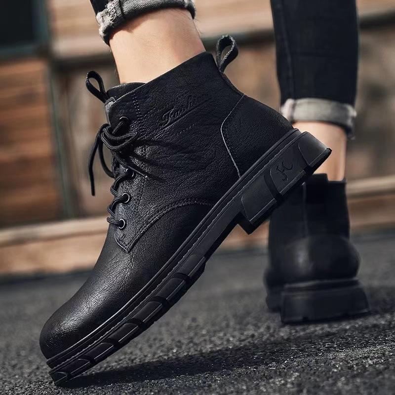 Short Boots Men's Autumn 2025  New High Top Men's British Casual Black Leather Shoes Workwear