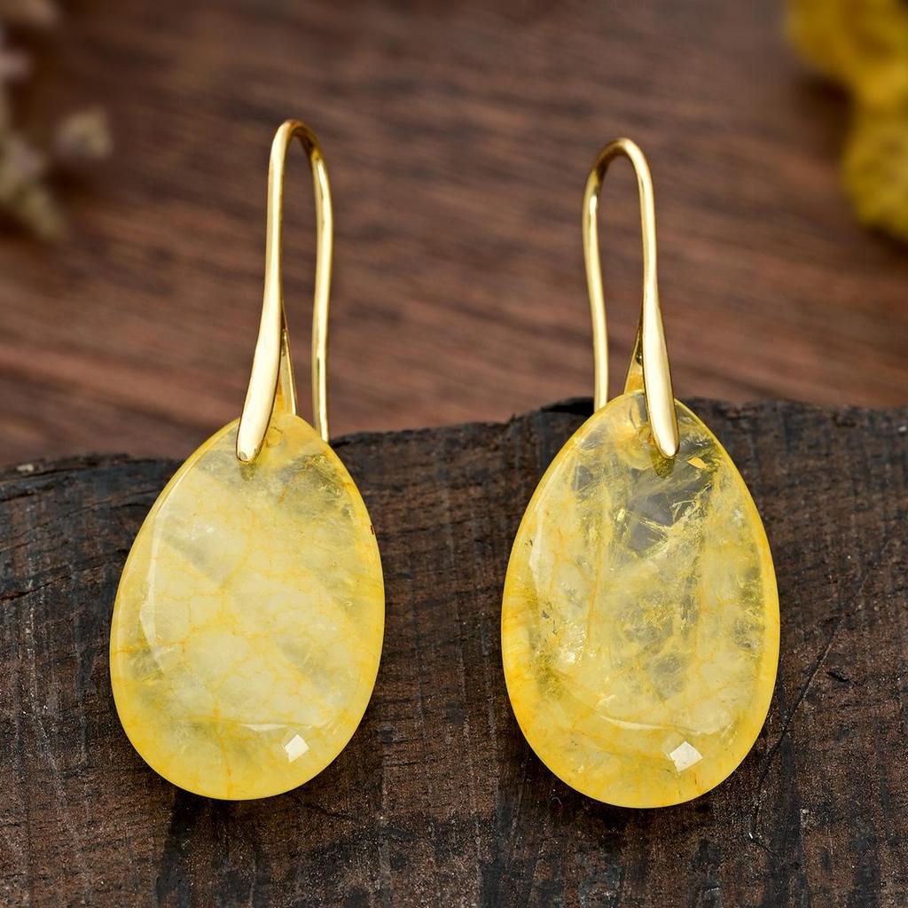 Citrine Water Drop Earrings for Women - Light Luxury Yellow Chalcedony and Agate Design