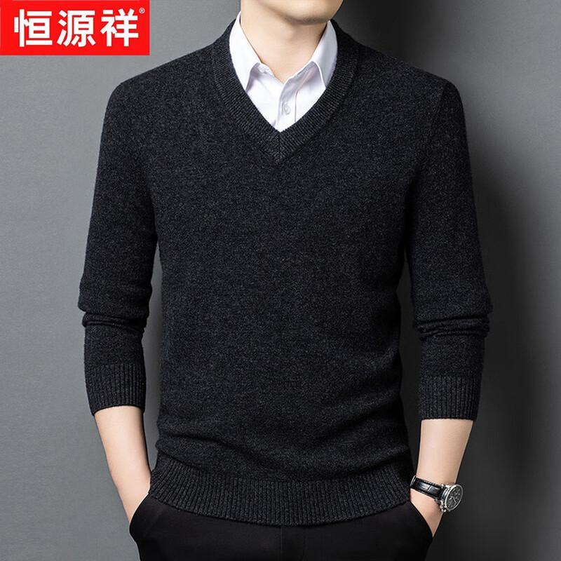 Hengyuanxiang Men's 100% Pure Wool Thickened Round Neck Sweater