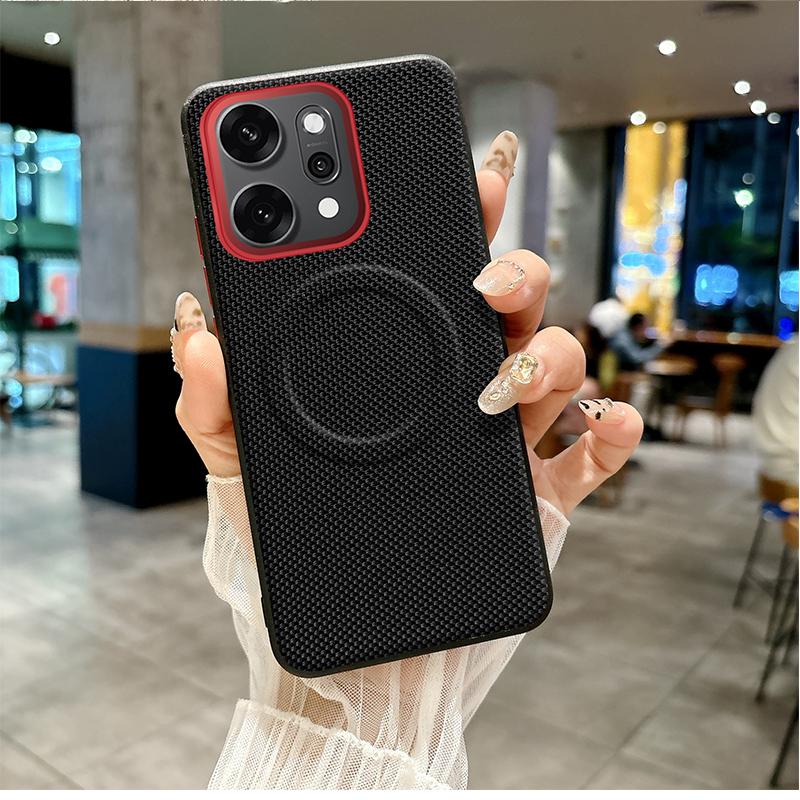 For OPPO Reno 14 14 Pro 5G Case  Magnetic Soft TPU+Nylon Woven Leather Back Anti-Fingerprint Cover for Oppo Reno14