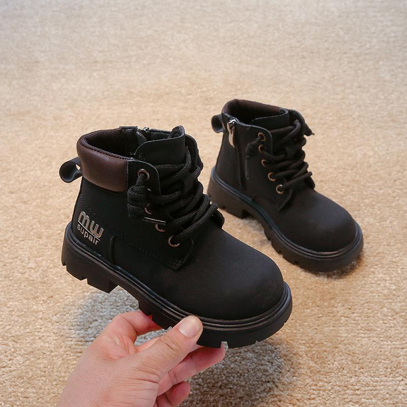 Unisex Kids Lace Up Side Zipper Thick Sole Casual Winter Ankle Martin Boots 27