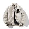 Mens Vintage Winter Thickened Baseball Jacket With Embroidery Wool PU Leather Patchwork Loose Fit