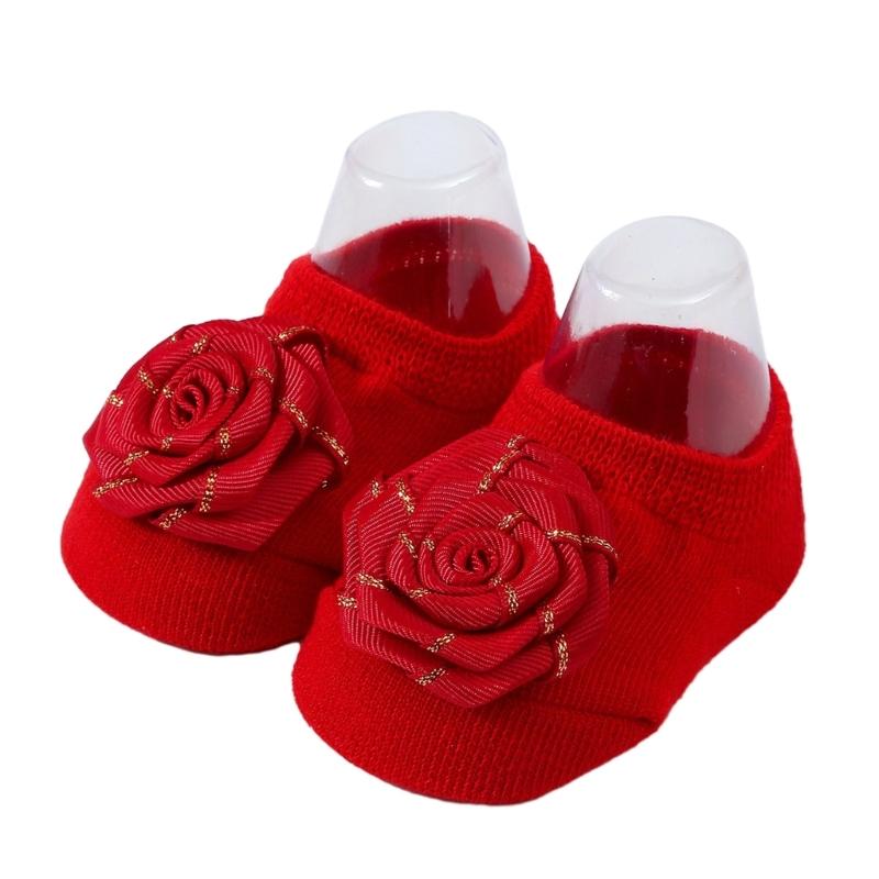

Soft and Comfortable Baby Cotton Socks Anti-slip Infant Knit Socks Newborns Short Socks with Delicate Flower Pattern красный