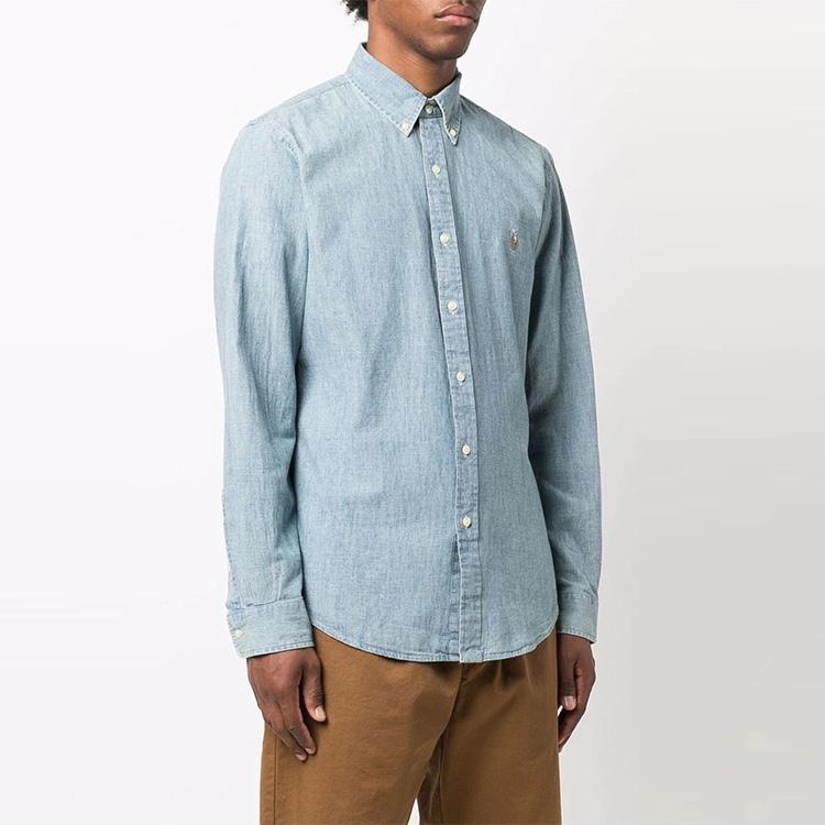 Polo Ralph Lauren FW21 Embroidered Logo Slim Fit Long Sleeve Shirt Men shirts Blue 710548538-001