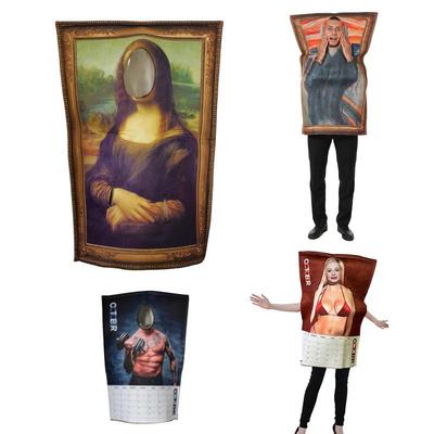 Funny Mona Lisa Mural Costume Unisex Wearable Famous Painting Sponge Jumpsuit For Adults Halloween Carnival Party Prank Clothing
