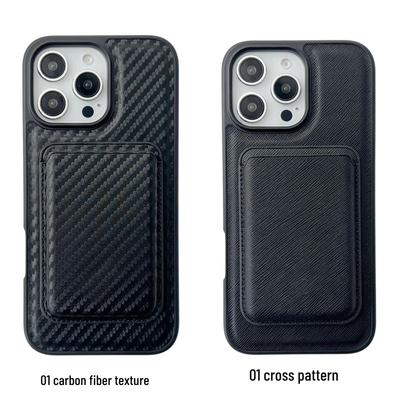 Apple 17 Carbon Fiber Magnetický Kožený Držák na Karty Peněženka Pouzdro pro iPhone 13 - Trendy Ochranné Pouzdro s Křížovým Vzorem