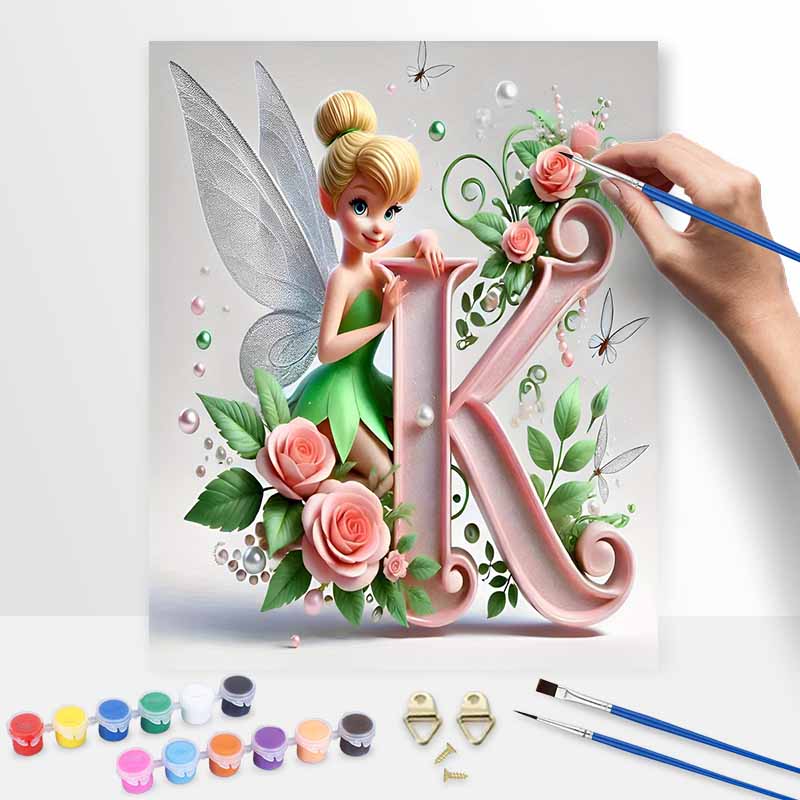 Disney Tinker Bell letter K flower digital oil painting art kit DIY handmade home decoration gift