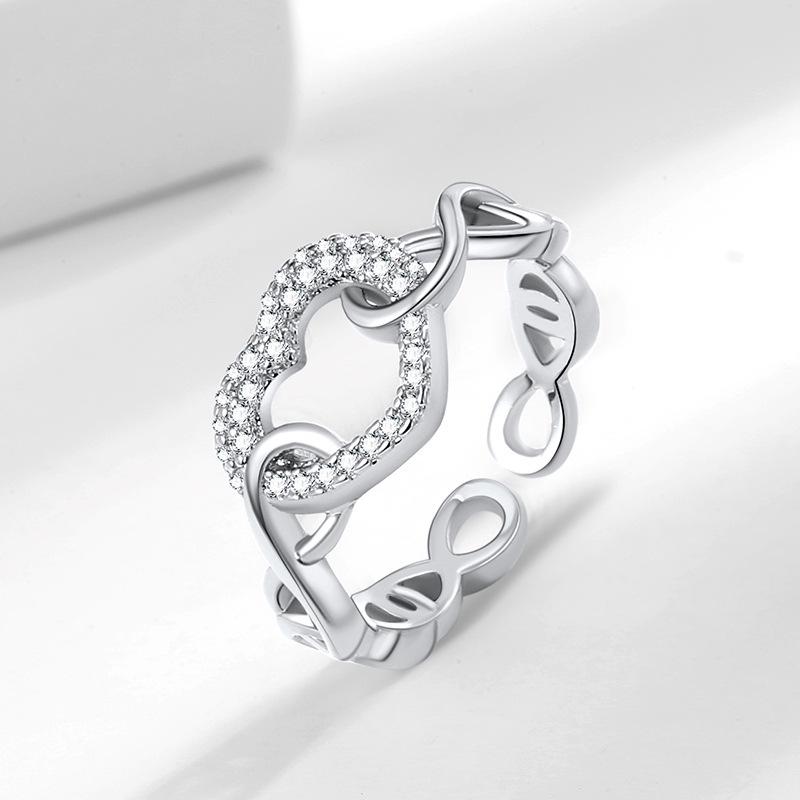 European-American Cross-border Hollow Heart Rhinestone Ring & Women's Heart-shaped Chain Bracelet Jewelry Set