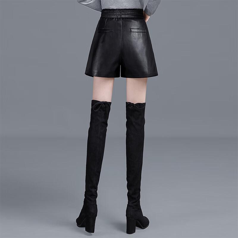 Sibaishai Women's High-Waisted Wide-Leg Faux Leather Shorts