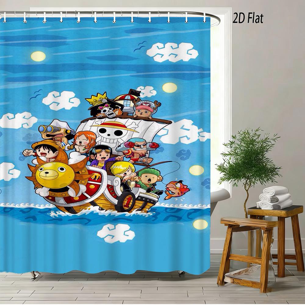One Piece Luffy, Ace & Sabo Brothers Bond Fiery Scene 2D Print Waterproof Shower Curtain, Intense Flaming Background With Epic B