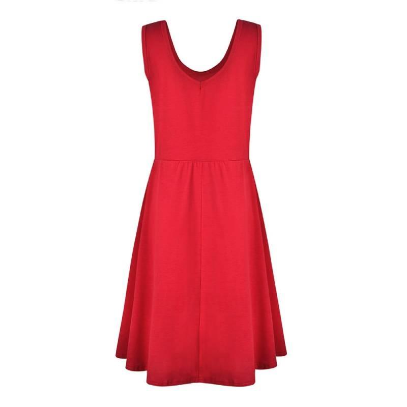 Patchwork Cotton Blend Sleeveless Dress Round Neck Flared Hem For Beach Parties