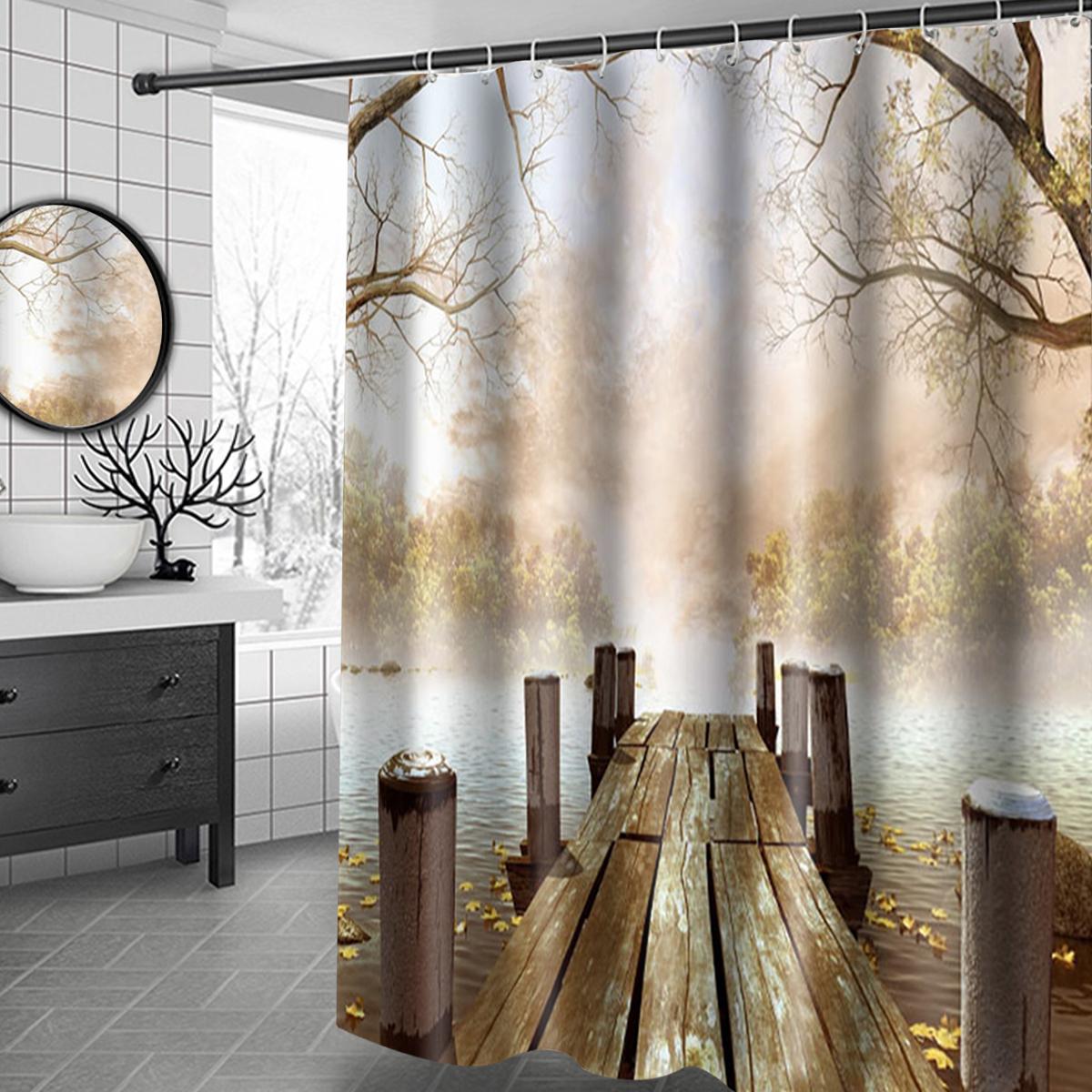 

Деревянный мост Печать Ванная комната 1.8X1.8m Занавеска для душа 45 x 75 см Туалетный чехол коврик Нескользящий коврик