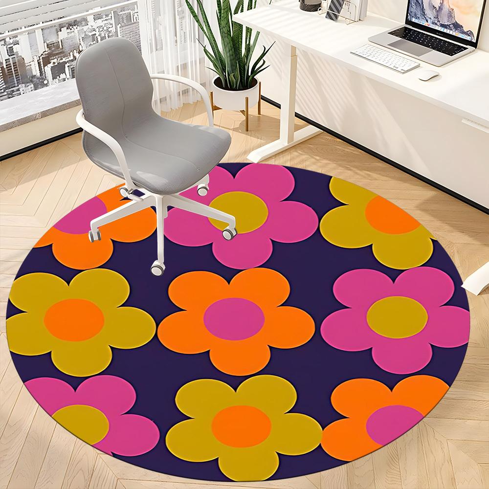 1PC Flower Pattern Office Round Area Rug, Mat Suitable For Office, Under Office Chairs Bedroom Living Room Home Decor, Room Deco
