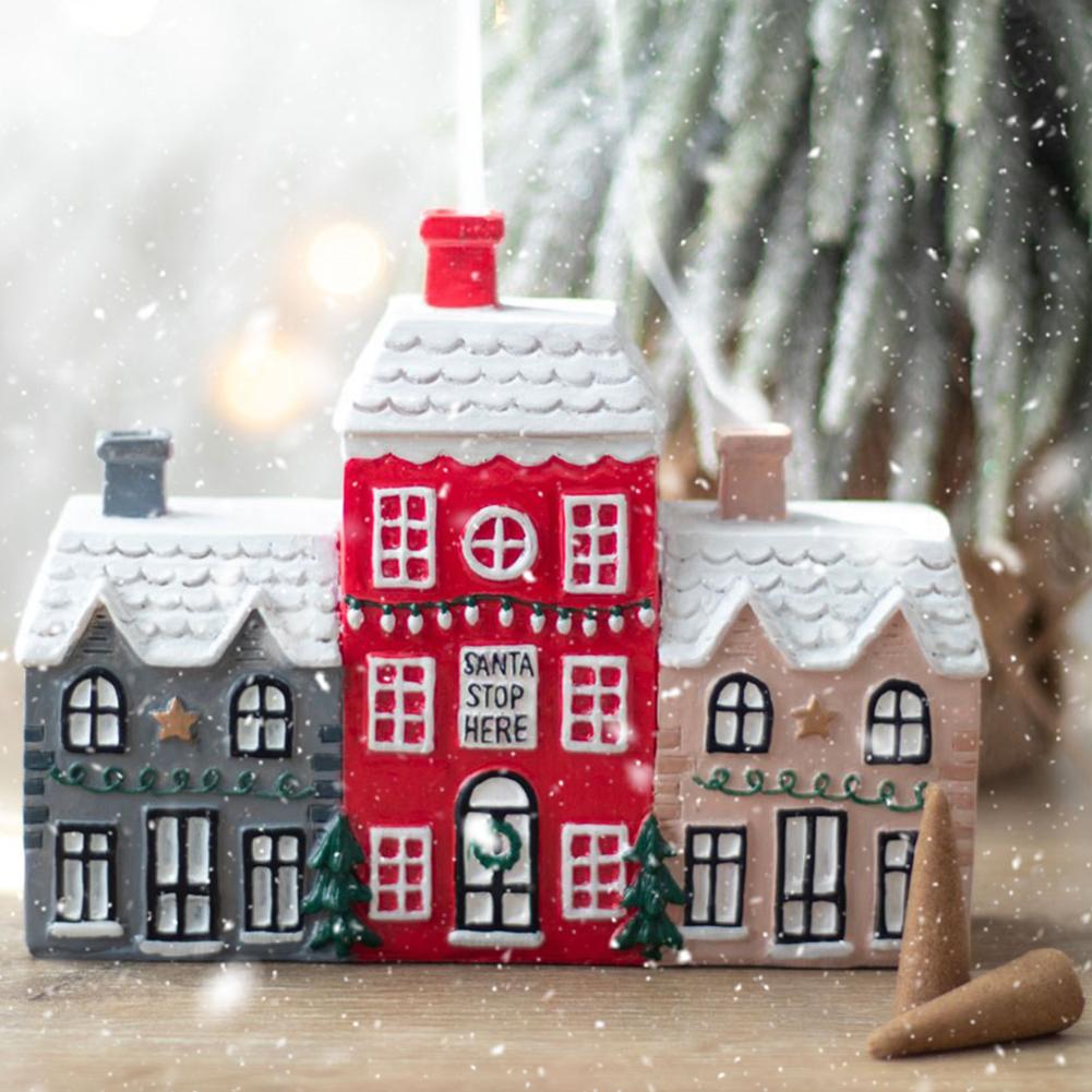 Vánoční motiv kadidelnice kadidelnice kadidelnice kadidelnice Village House figurka Stolní pryskyřice Ornament Jedinečné dárky pro ženy Muži