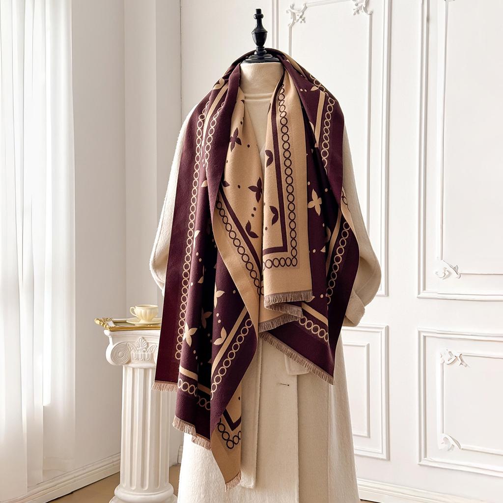 Elegant Ladies' Jacquard Pashmina Cashmere Scarf Winter Thick Warmth Two-Sided Shawl Coldproof Windproof Blanket Scarf