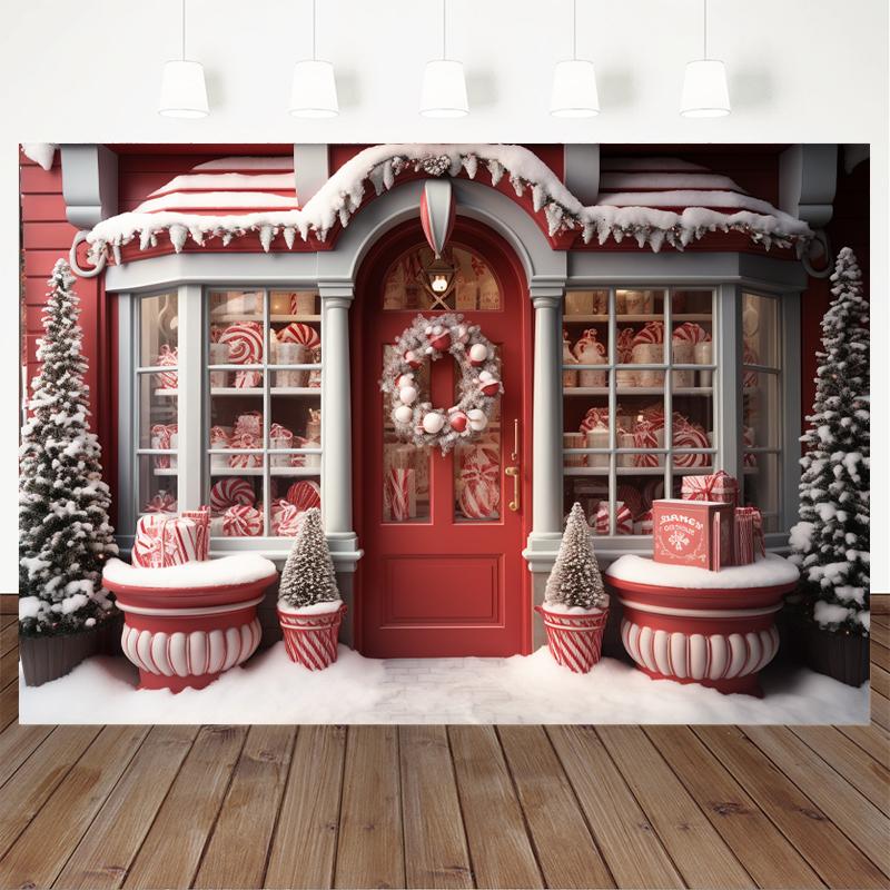 Mocsicka Christmas House Backdrop Photography Xmas Tree Snow Candy Shop Decoration Baby Kid Photo Background Studio Props Banner