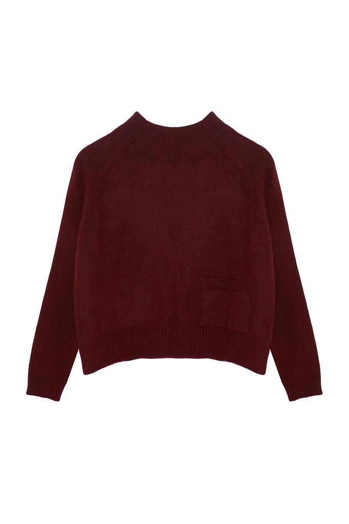 Women's Fashionable Stylish Sweater Blue Pocket Detailed Soft Textured Knitwear Sweater