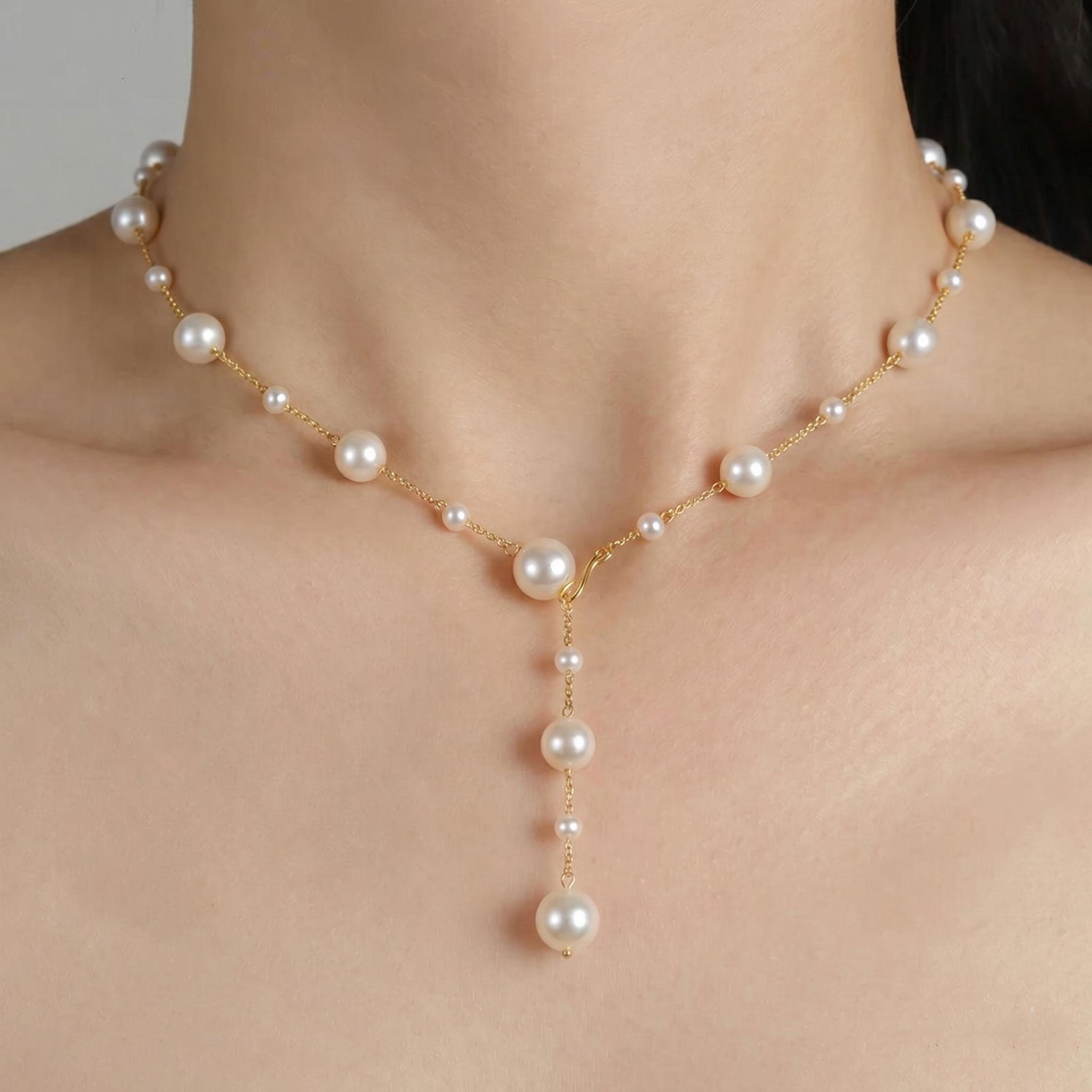 

S925 Silver Endless Pearl Station Necklace, Starry Night Long Chain, Versatile Multi-Wrap French Chic Jewelry, Elegant Gift for Her золотой