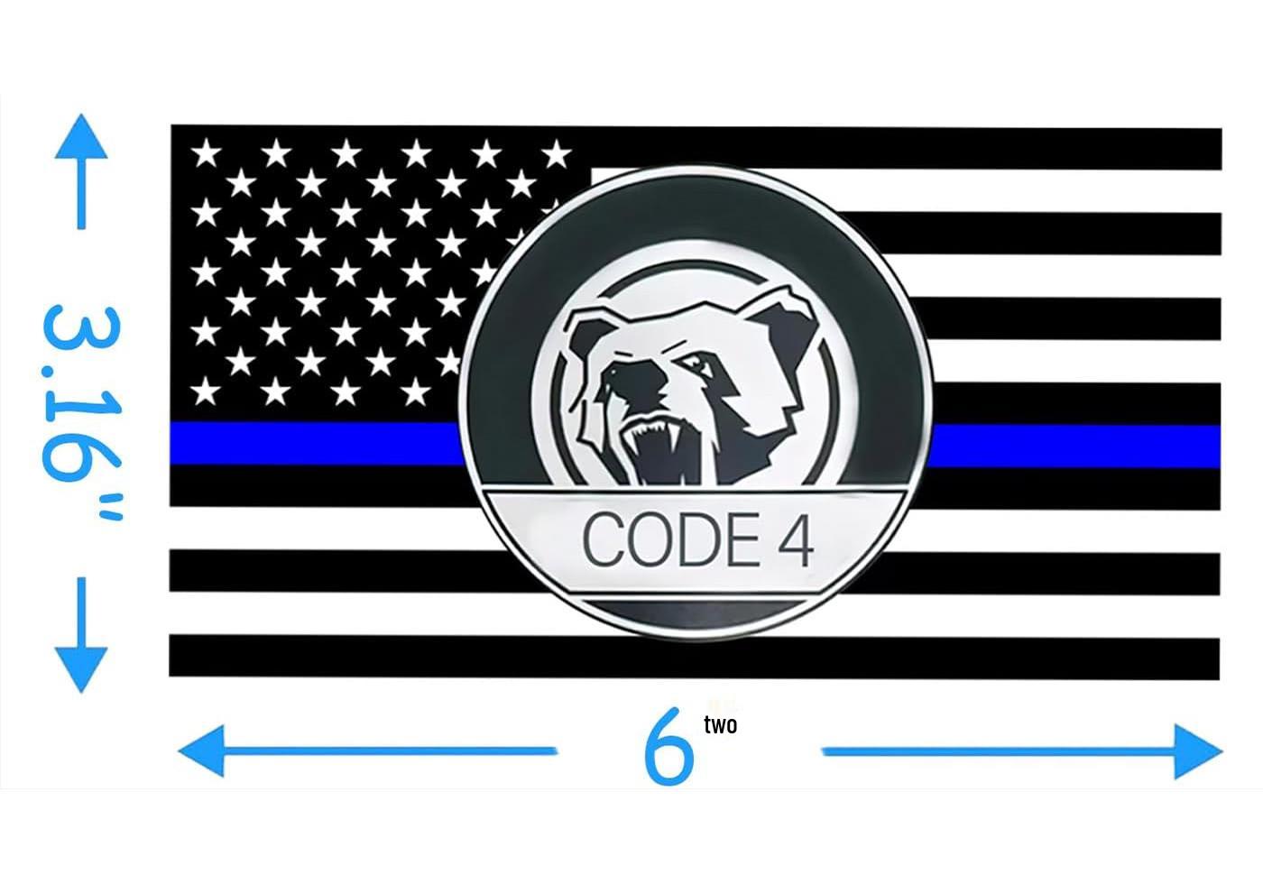 Code 4 Thin Blue Line American Flag Sticker for Cars and Laptops