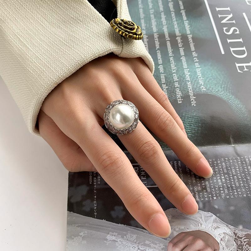 Schmuck Kupferboden Vergoldet Imitationsperle Retro Diamantbesetzt Damenring 14mm