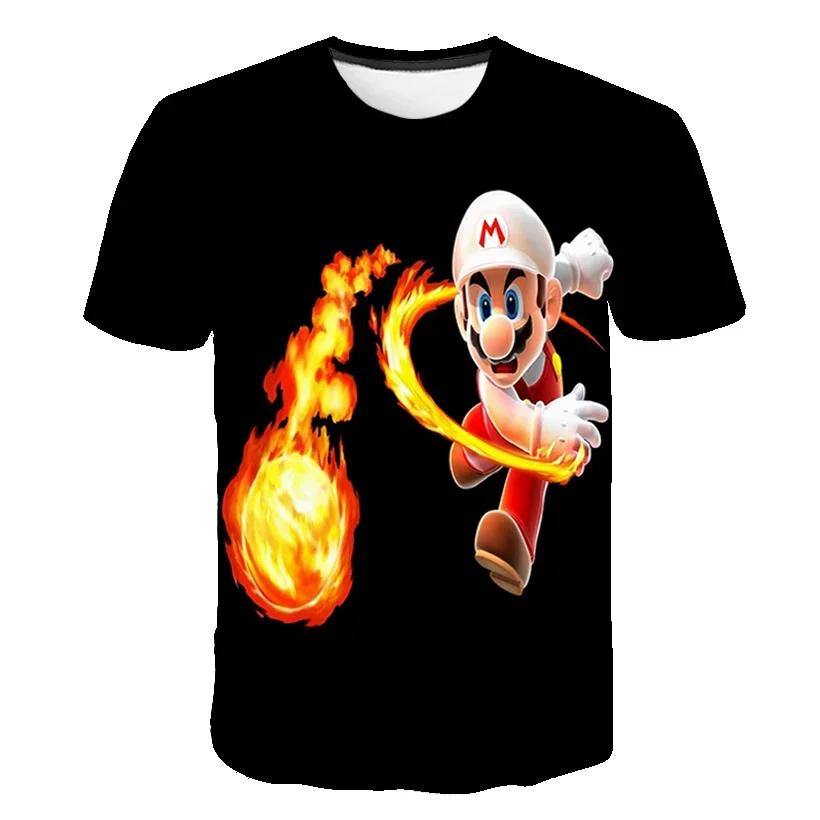 2025 MINISO Summer T-shirt  Super Mario Bros T-shirt Kids Harajuku Fashion Casual T-Shirt Boy Girls Polyester Boys Girls Short Sleeve