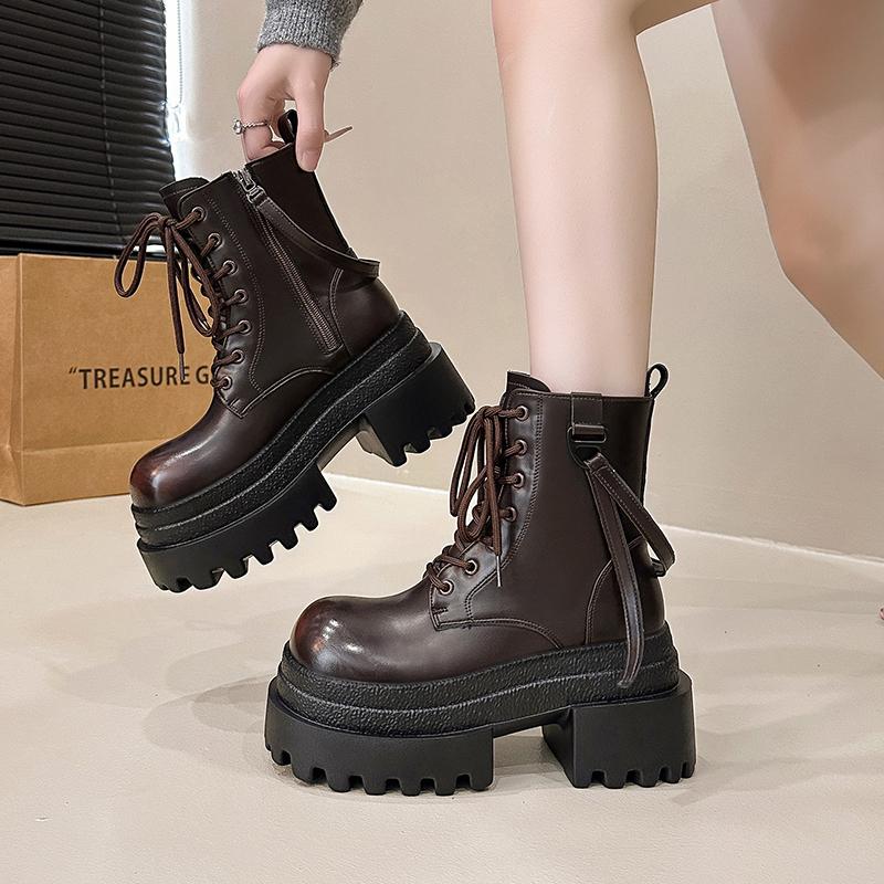 Fashion 9CM Women's Chunky Motorcycle Boots Autumn Microfiber Leather Hidden Heels Sneakers Winter Punk Boots Platform Ankle Boots